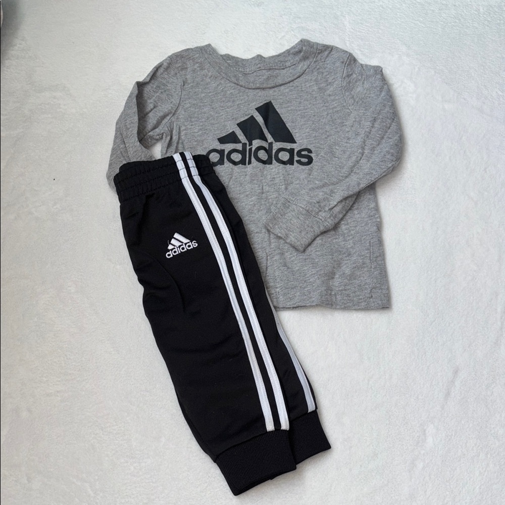Adidas Gray and Black 6 month Tracksuit matching Set